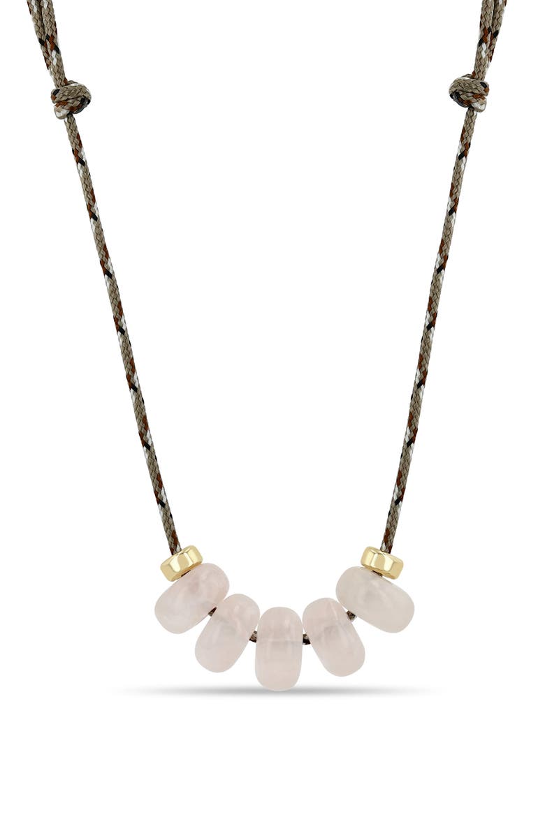 14K Gold Rose Quartz & Rondelle Slider Bead Paracord Necklace, Main, color, 14K YELLOW GOLD / ROSE QUARTZ