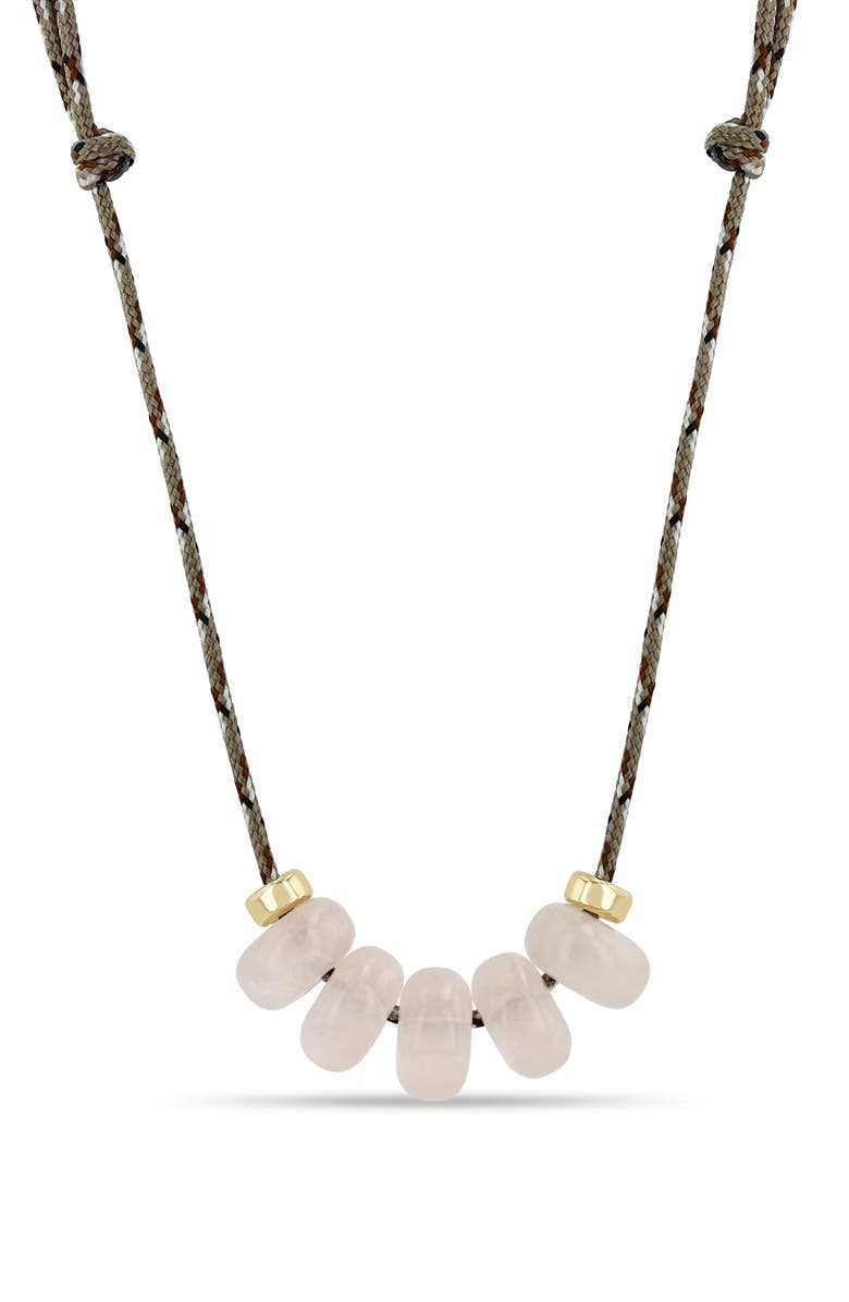 Zoë Chicco 14K Gold Rose Quartz & Rondelle Slider Bead Paracord Necklace, Main, color, 14K Yellow Gold / Rose Quartz