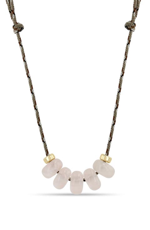 14K Gold Rose Quartz & Rondelle Slider Bead Paracord Necklace