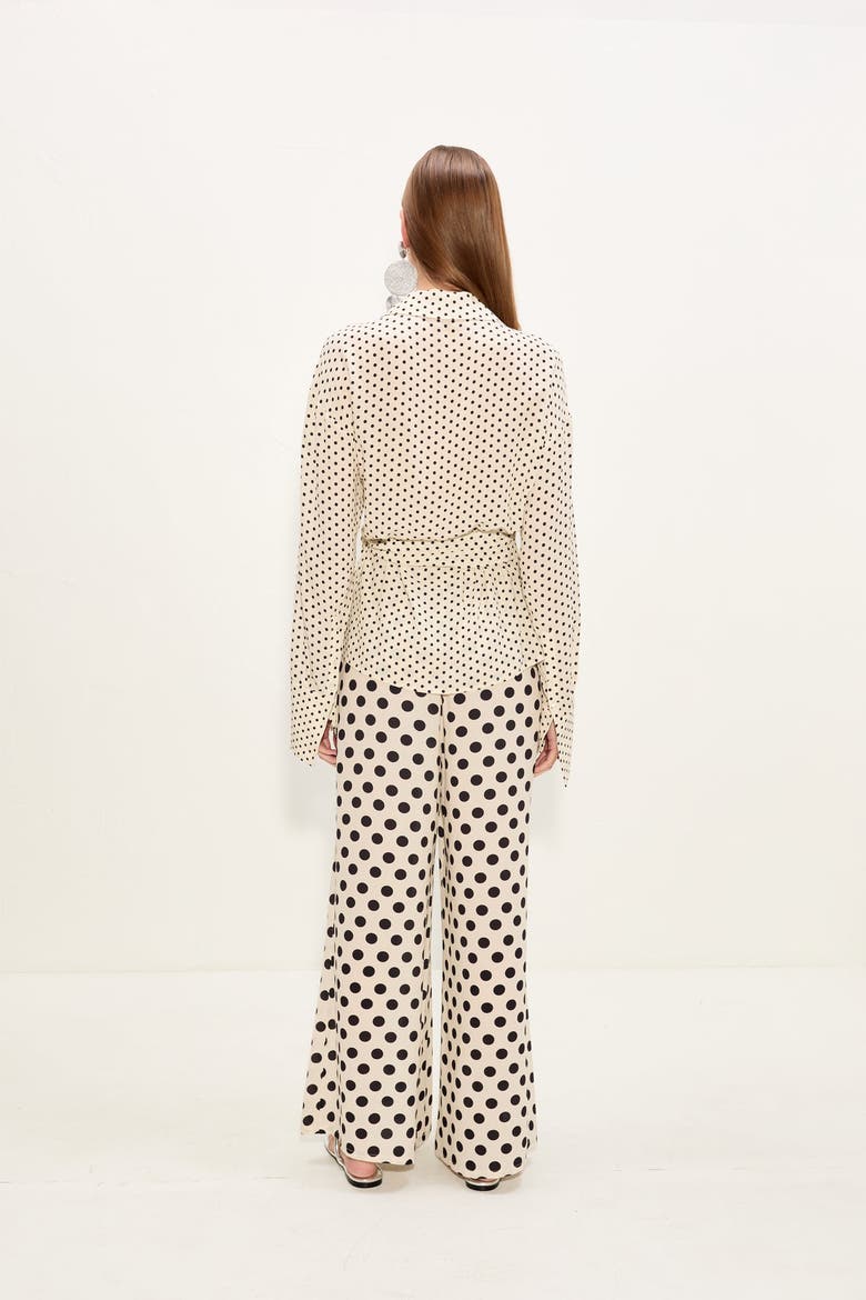Anya Crepe Wrap Top, Alternate, color, Macadamia/Black Polka Dot