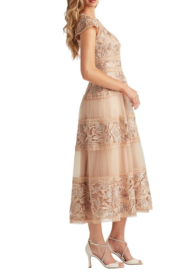 Lace & Mesh Midi Dress, Alternate, color, PEBBLE