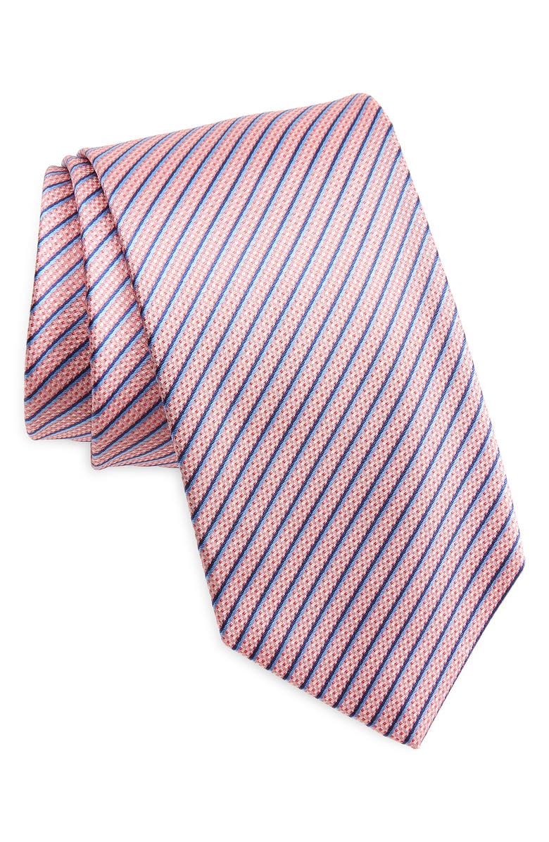 David Donahue Stripe Silk Tie, Main, color, Pink