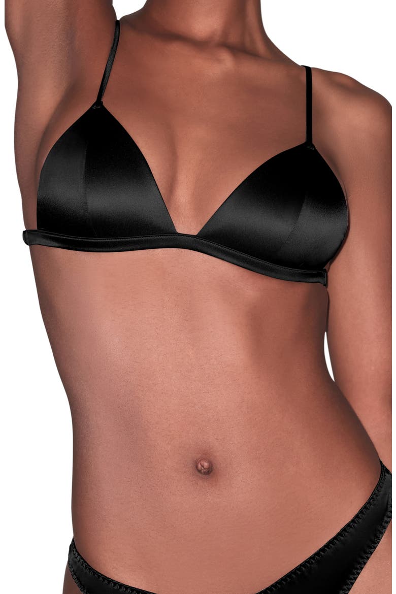Luxe Wireless Silk Blend Triangle Bra, Main, color, BLACK