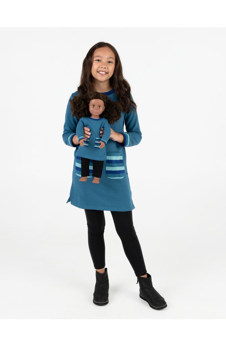 Leveret Girls Sweatshirt Dress with Matching Doll Dress, Main, color, Teal