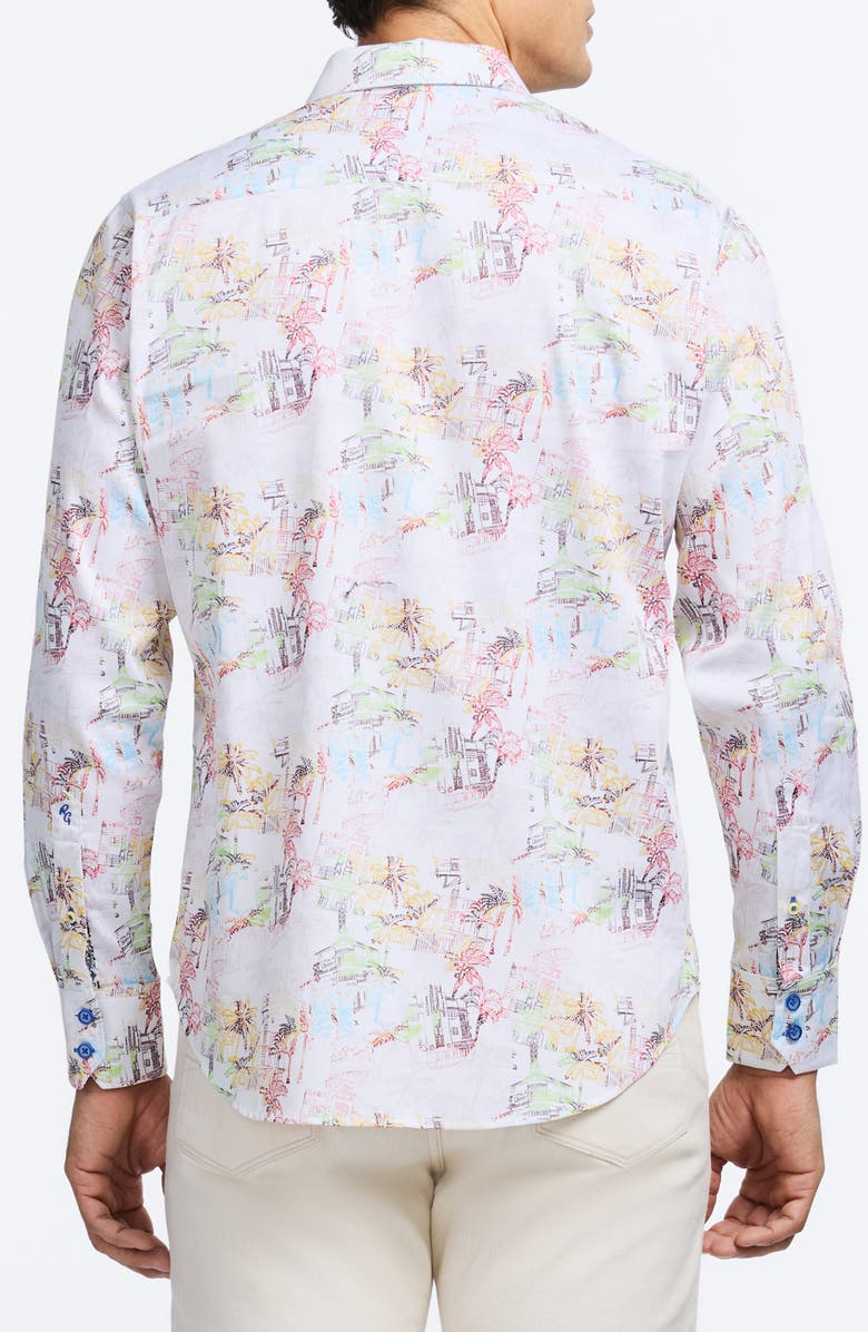 Robert Graham Payson Tropical Villa Print Stretch Cotton Button-Up Shirt, Alternate, color, Multi White