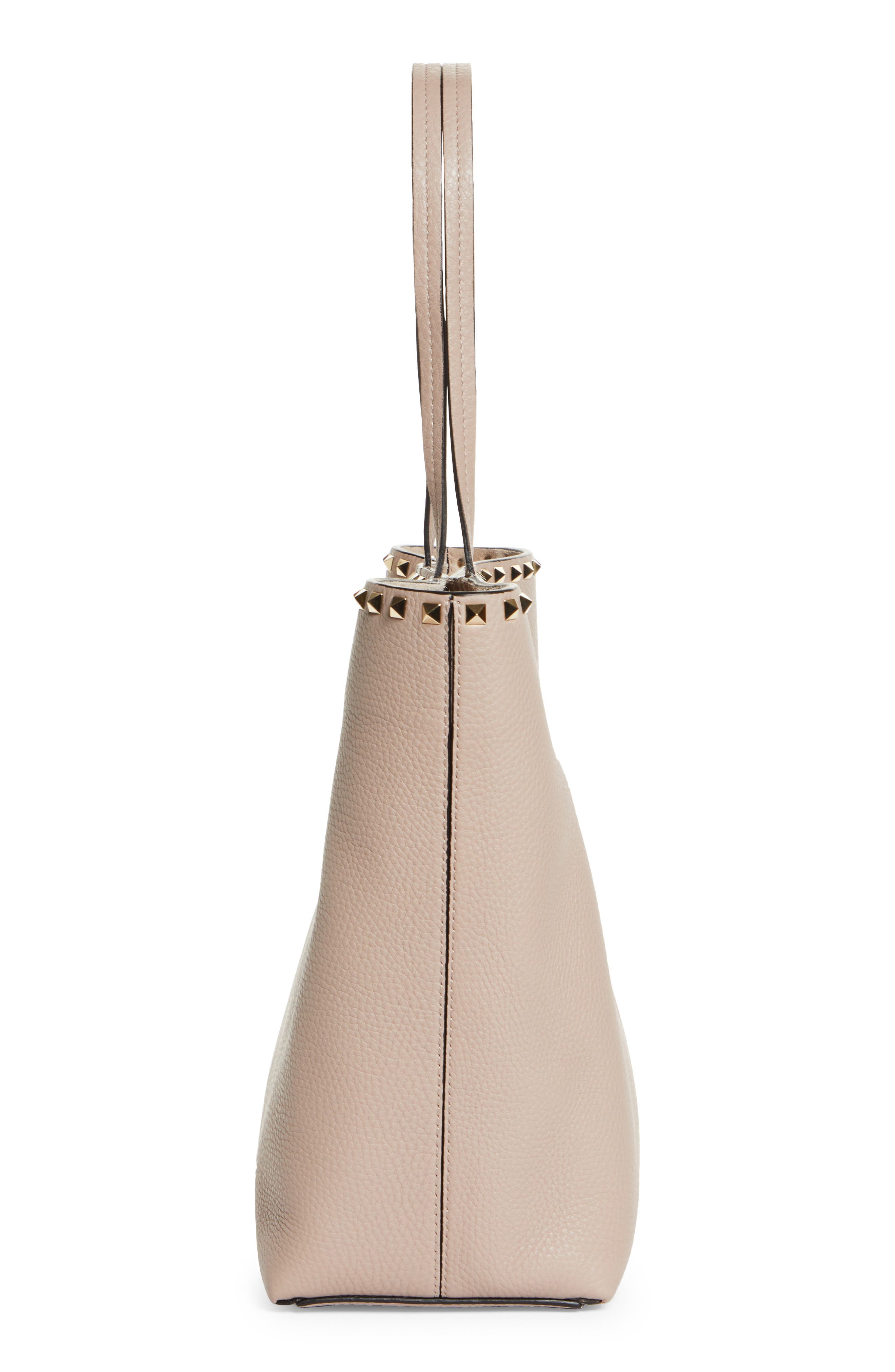 Rockstud Leather Tote, Alternate, color, POUDRE