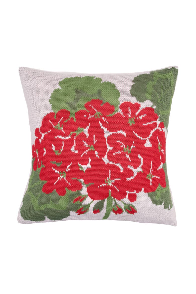 Red Geranium Indoor/Outdoor Knit Accent Throw Pillow  20" x 20", Alternate, color, Green