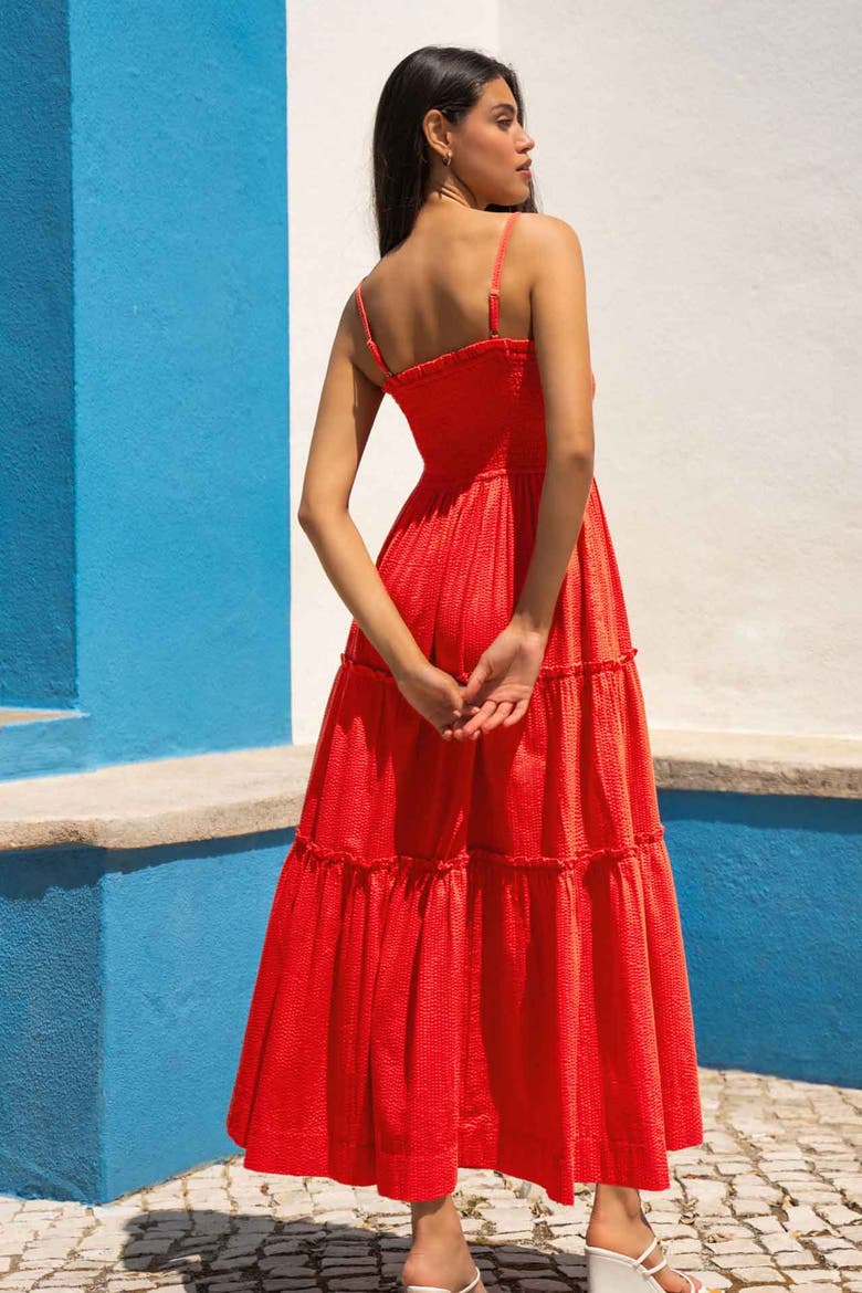 Cecilia Smocked Tiered Maxi Dress, Alternate, color, Guava Red