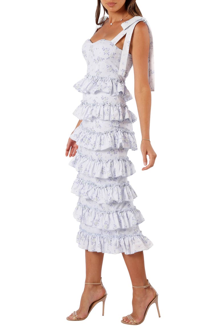 Marina Floral Tiered Ruffle Midi Dress, Alternate, color, BLUE FLORAL