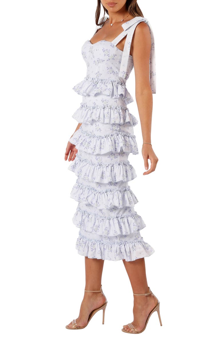 Petal & Pup Marina Floral Tiered Ruffle Midi Dress, Alternate, color, Blue Floral