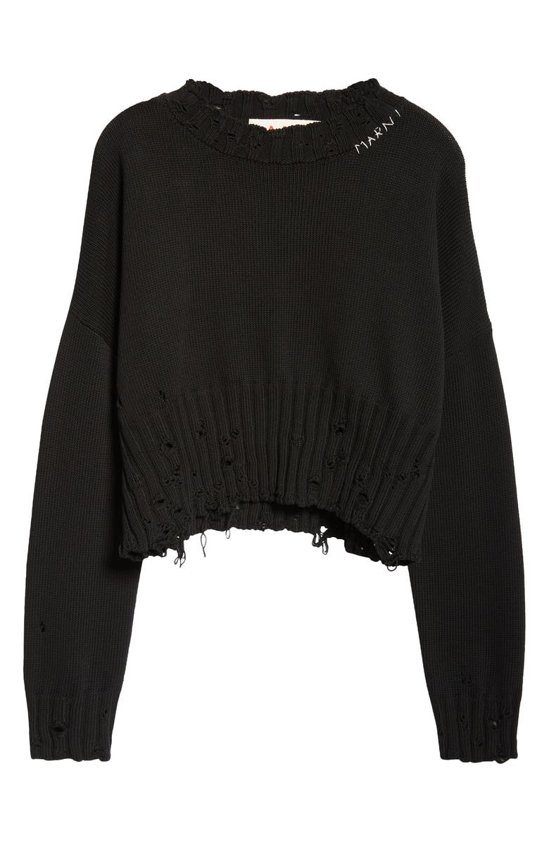 Marni Distressed Cotton Crop Sweater, Alternate, color,