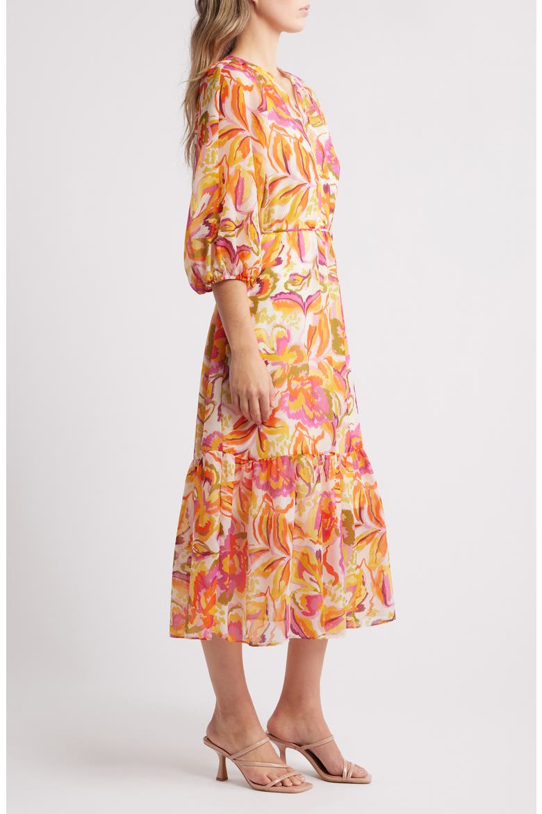 Floral Midi Dress, Alternate, color, ORANGE MULTI