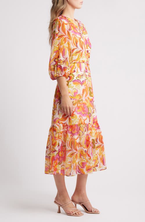 Julia Jordan Chiffon Midi Dress In Orange Multi