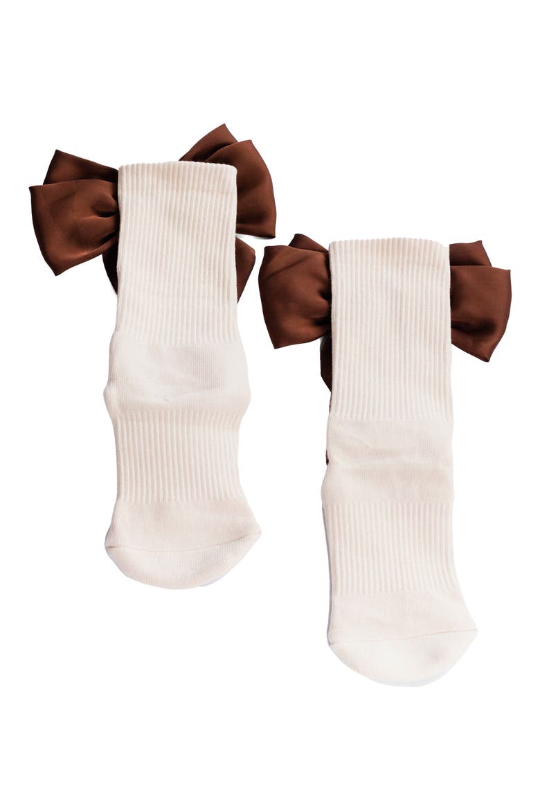 Anna Bow Grip Socks, Alternate, color, CREAM-BROWN