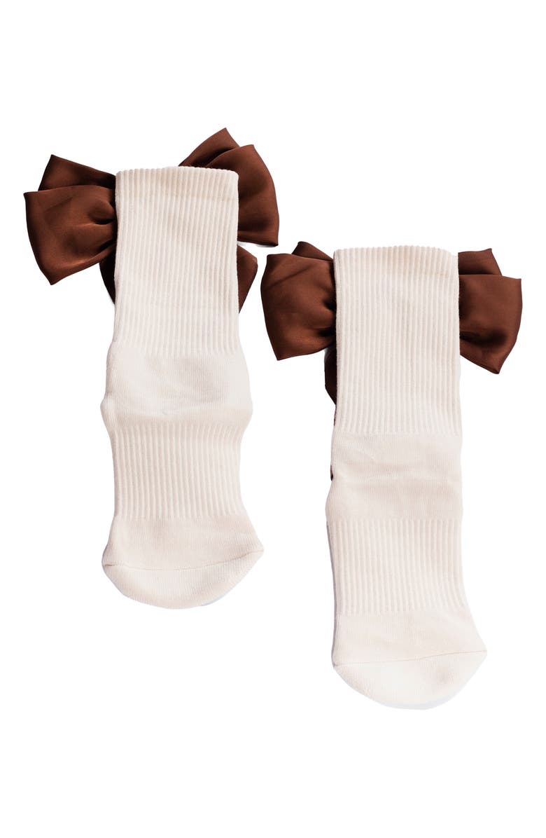 Arebesk Anna Bow Grip Socks, Alternate, color, Cream-Brown