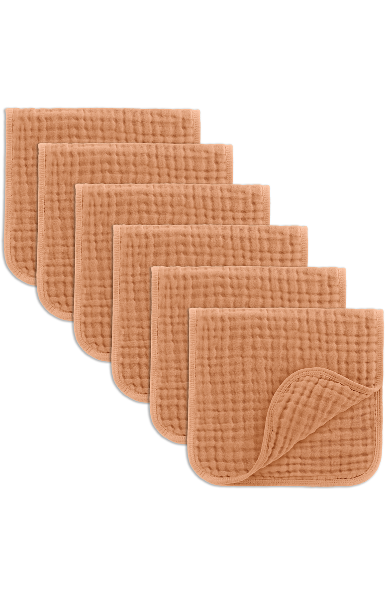 Comfy Cubs Muslin Burp Cloths - Pack of 6, Main, color, Caramel