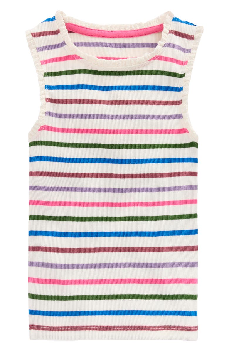 Mini Boden Kids' Stripe Lace Trim Ribbed Tank, Main, color, Multi Stripe