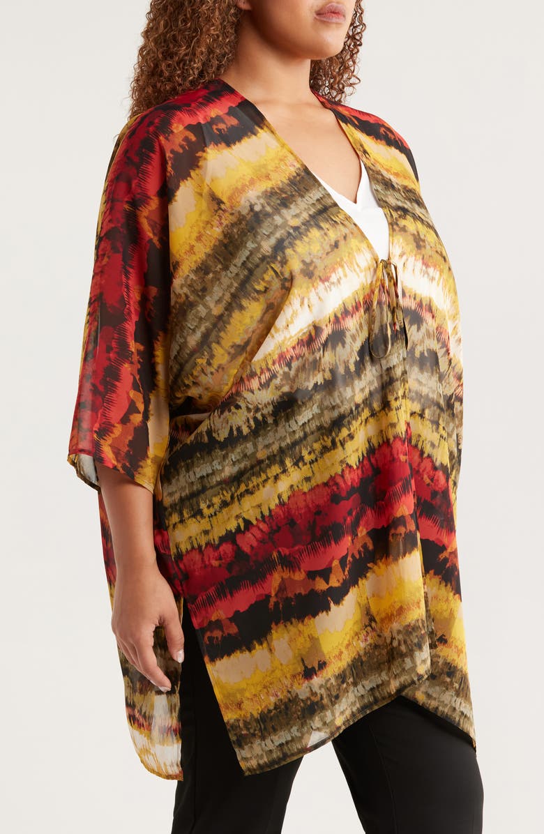 Anne Klein Printed Asymmetric Tie Front Cardigan, Alternate, color, 