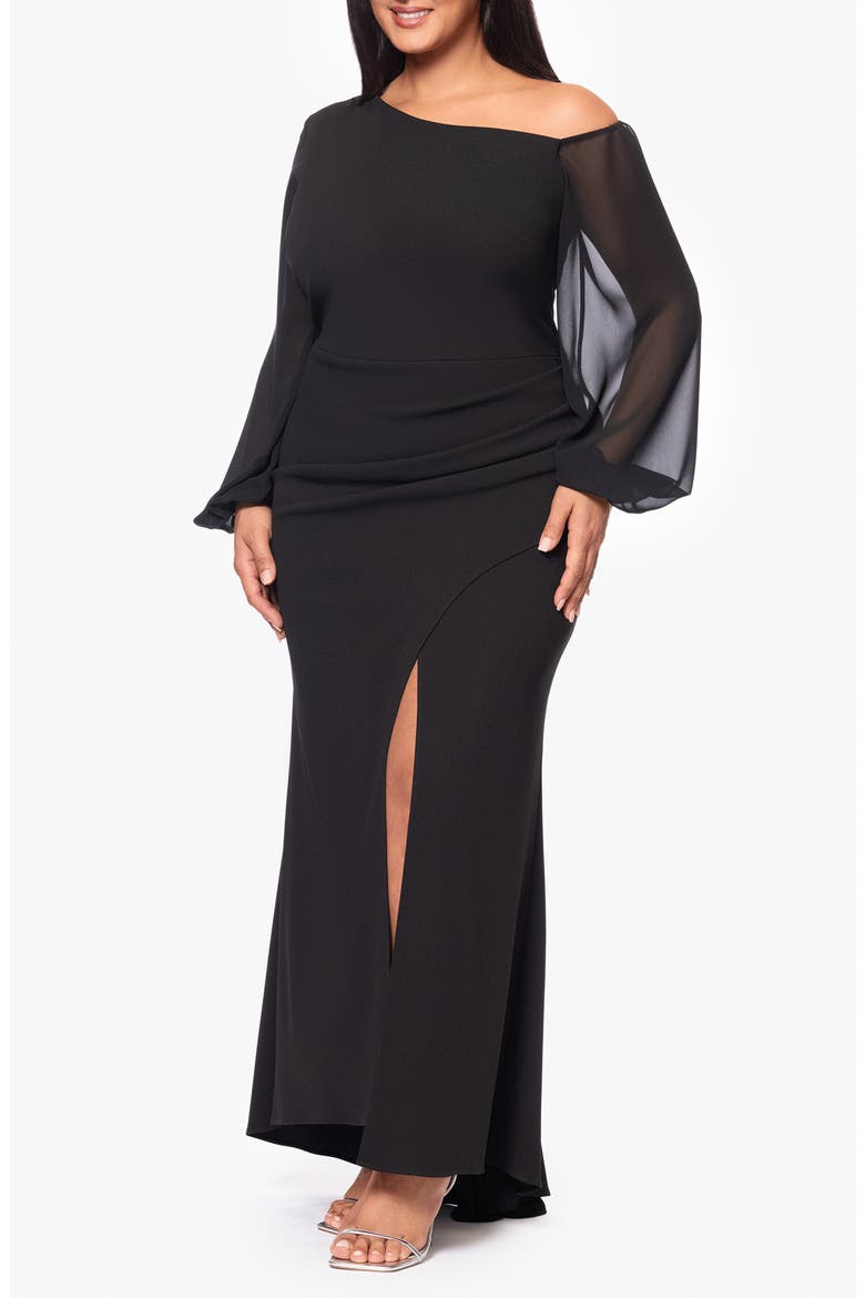 Off the Shoulder Long Sleeve Gown, Alternate, color, BLACK