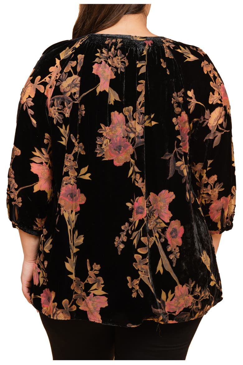 Daniel Rainn Split Neck Velvet Burnout Top, Alternate, color, H850 BLACK