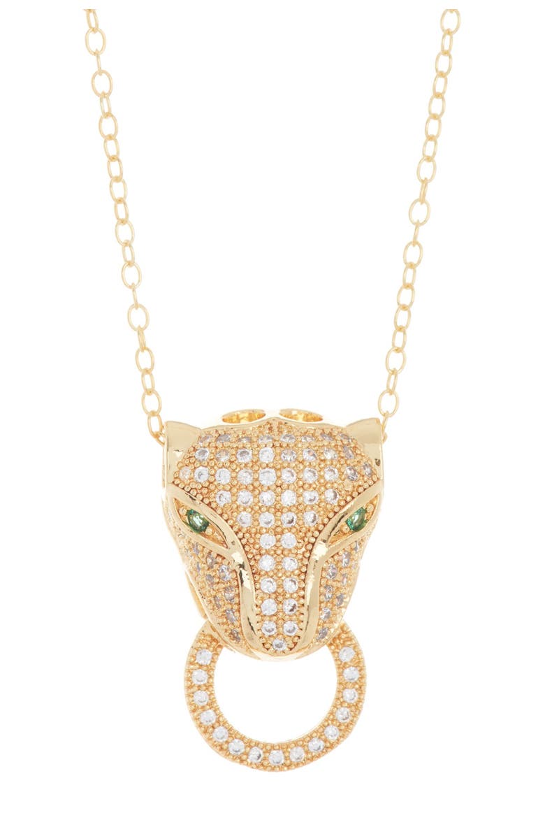 Adornia 14K Gold Plated Sterling Silver Cubic Zirconia Jaguar Pendant Necklace, Alternate, color, 