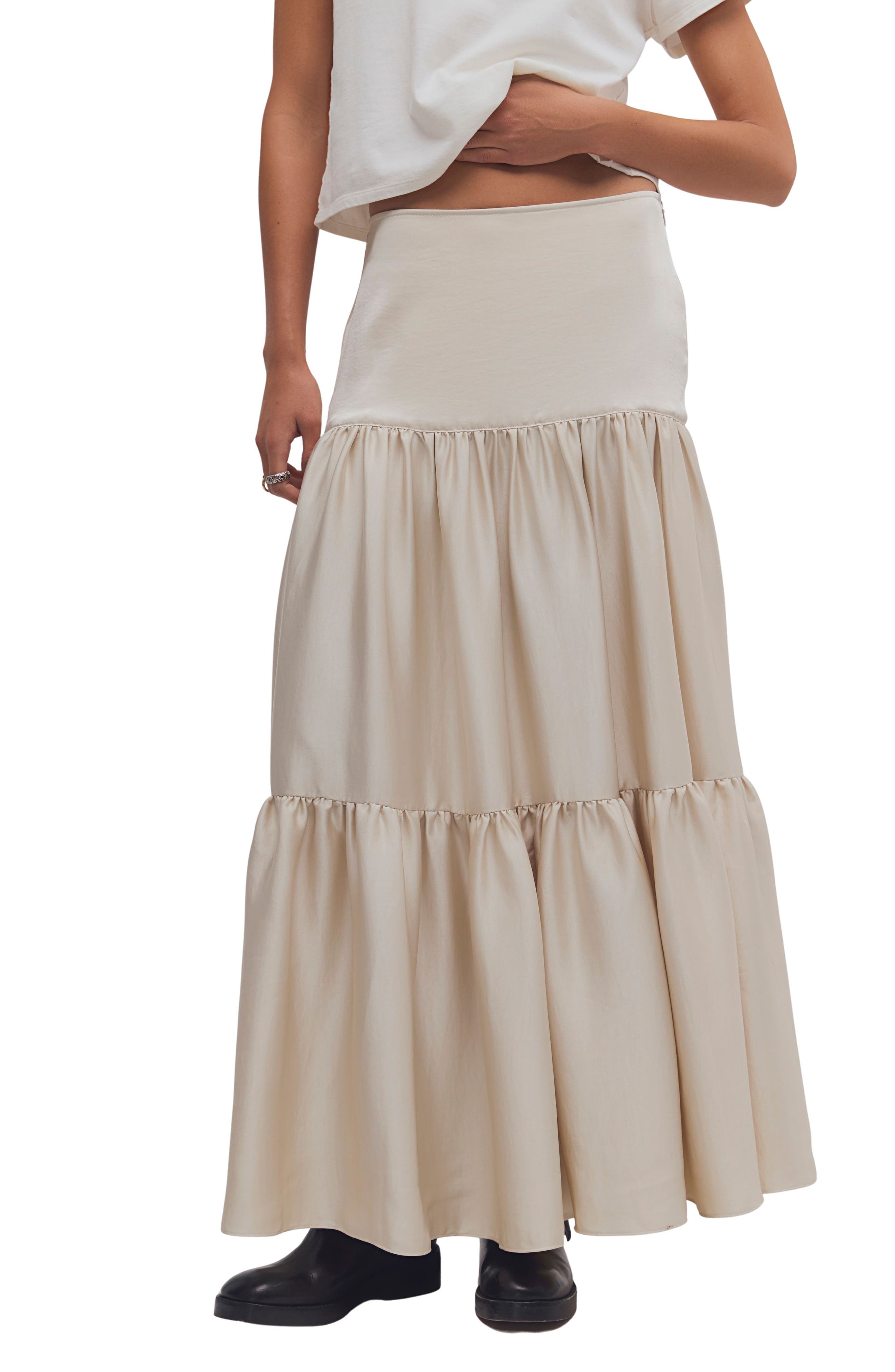 Free People Juliette Satin Tiered Maxi Skirt (Women) | Nordstrom