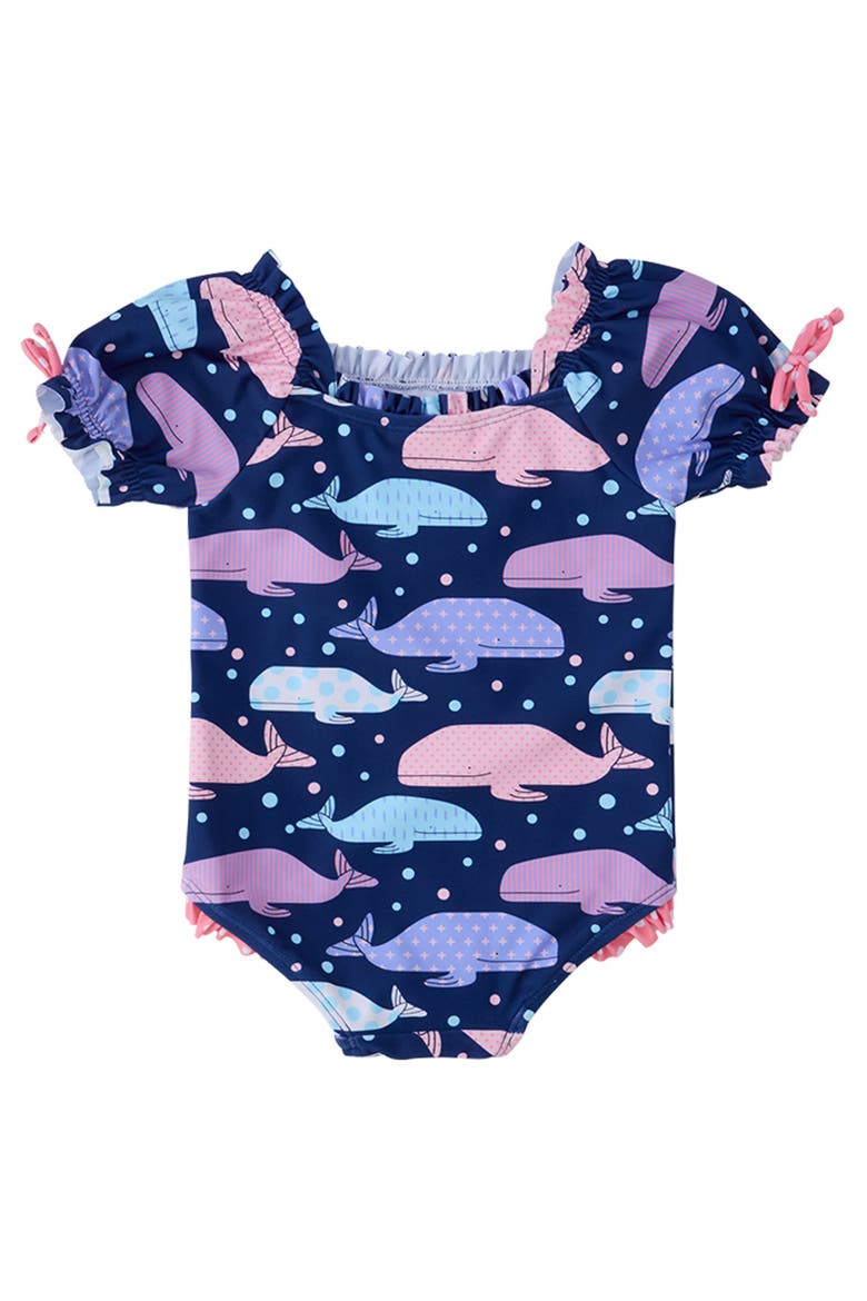 UPF50+ Puff Sleeve One Piece Swimsuit, Alternate, color, Whale Harbor