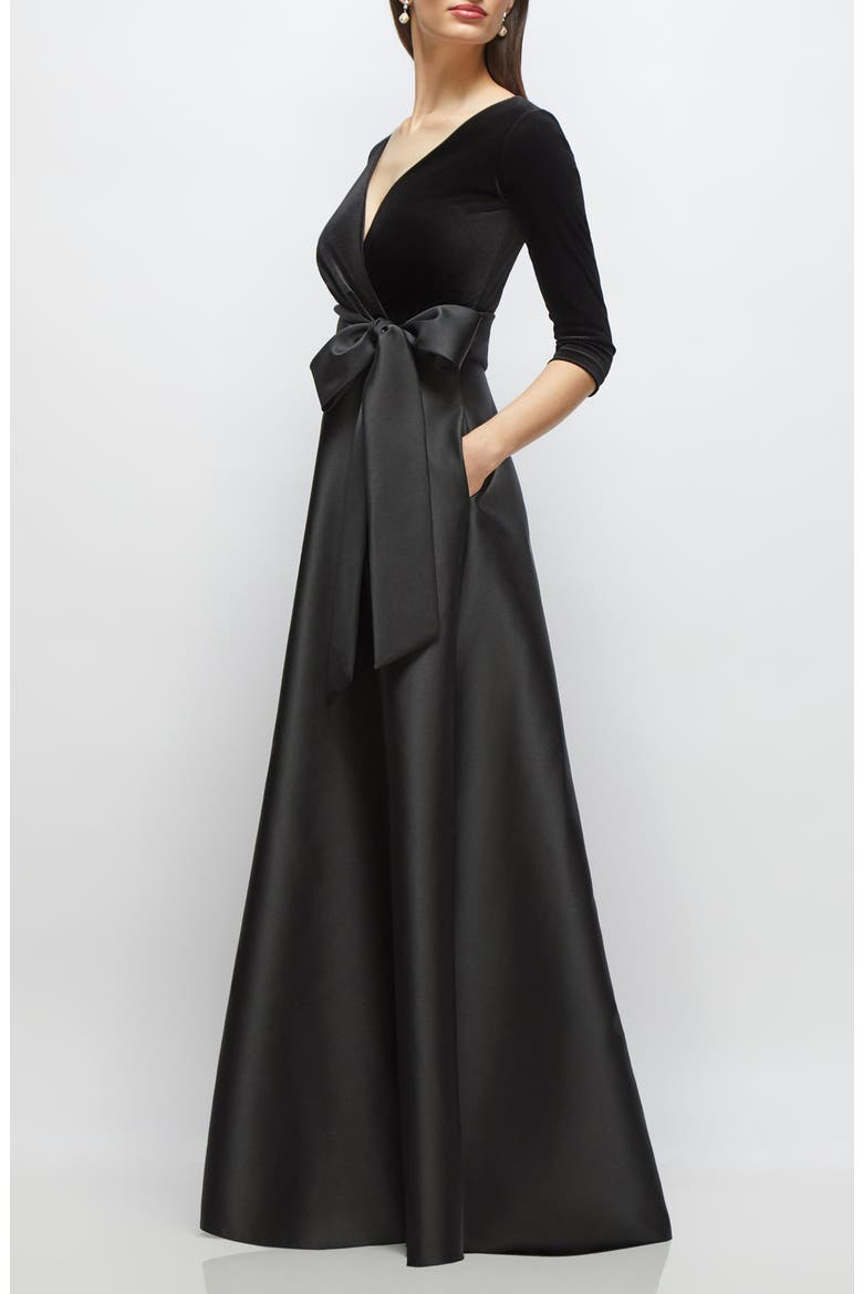 Mixed Media Gown, Alternate, color, BLACK