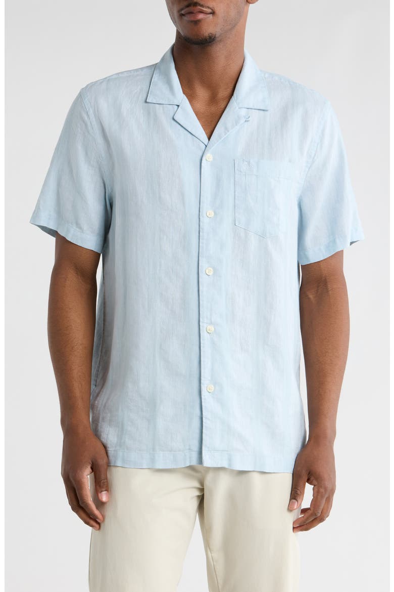 Short Sleeve Linen & Cotton Button-Up Shirt, Main, color, COOL BLUE