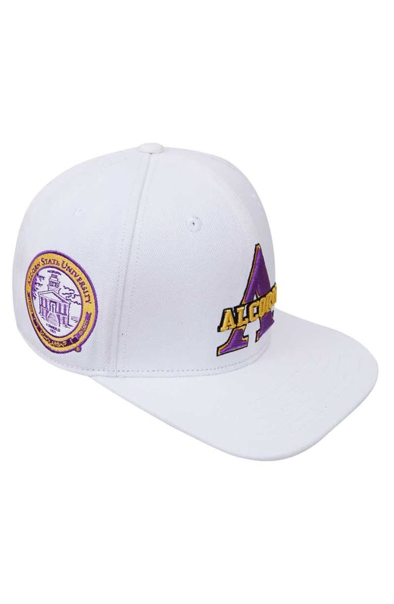 PRO STANDARD Men's Pro Standard White Alcorn State Braves Primary Logo Evergreen Wool Snapback Hat, Alternate, color, White