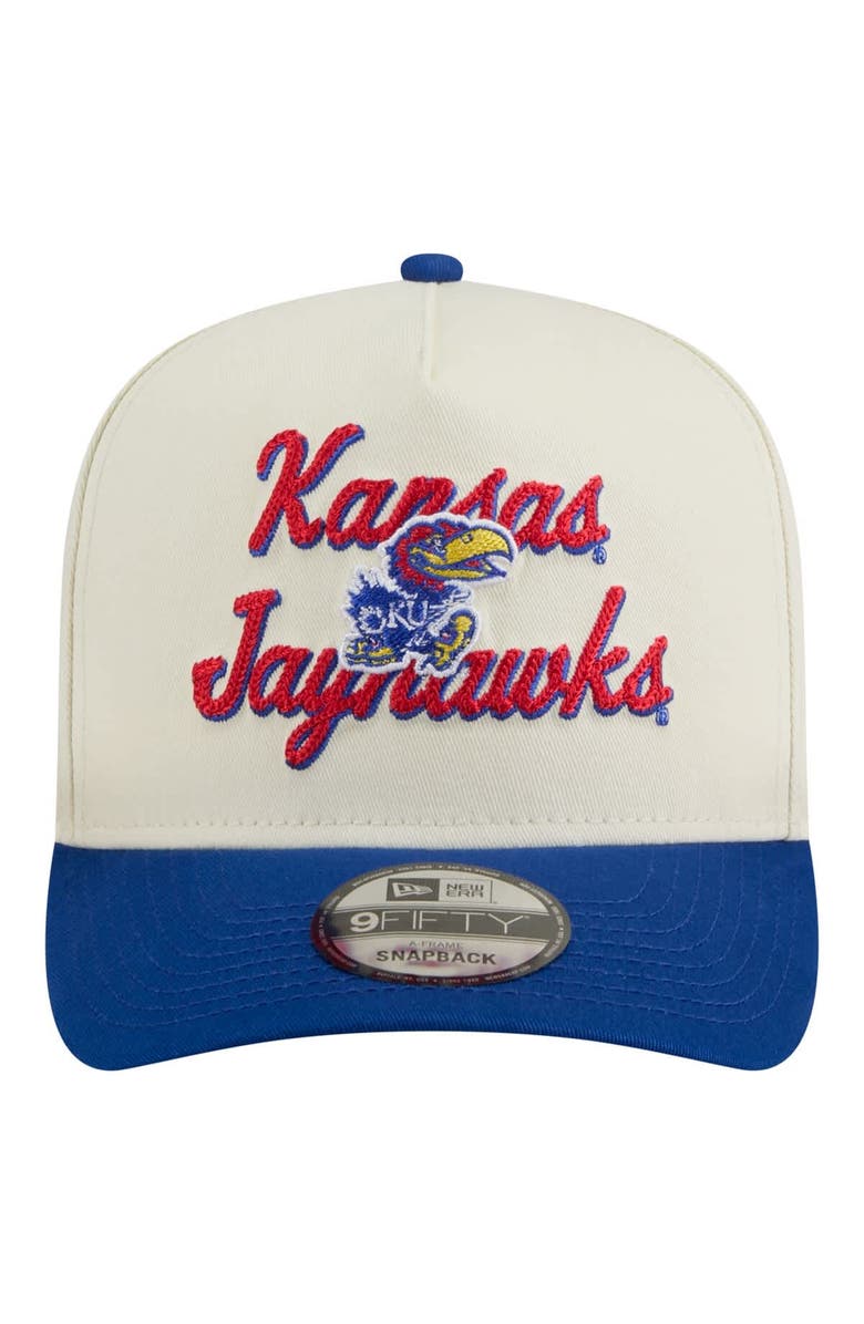 New Era Men's New Era Cream/Royal Kansas Jayhawks Vintage Chainstitch 9FIFTY A-Frame Snapback Hat, Alternate, color, 