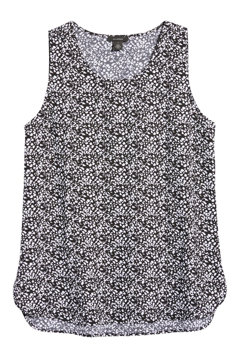 Scoop Neck Woven Shell, Alternate, color, BLACK- IVORY DOT PRINT