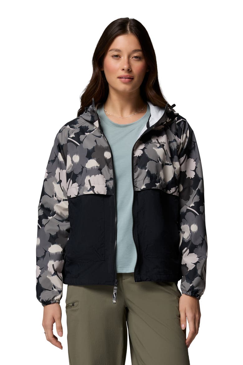 Spire Valley Print Water Repellent Windbreaker, Alternate, color, BLACK IKATBLOOM PRINT/ BLACK