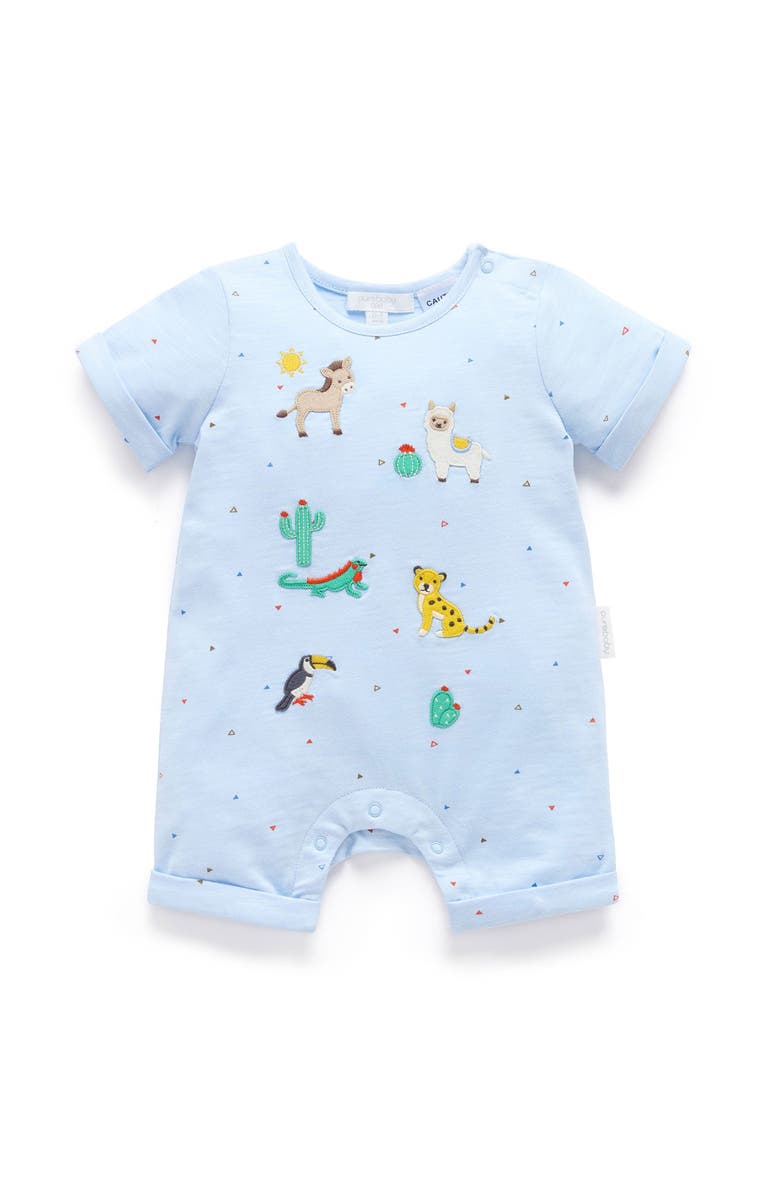 Purebaby Animal Fiesta Short Romper, Main, color, Mini Triangle Print