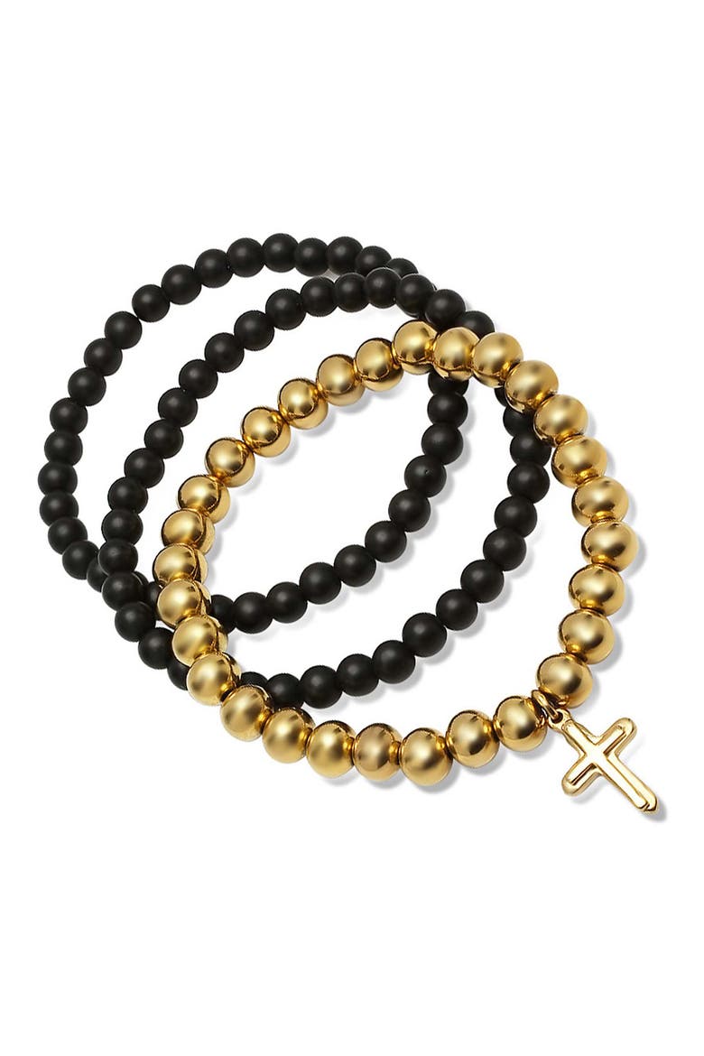 Men's Set of 3 Beaded Stretch Bracelets, Main, color, GOLD