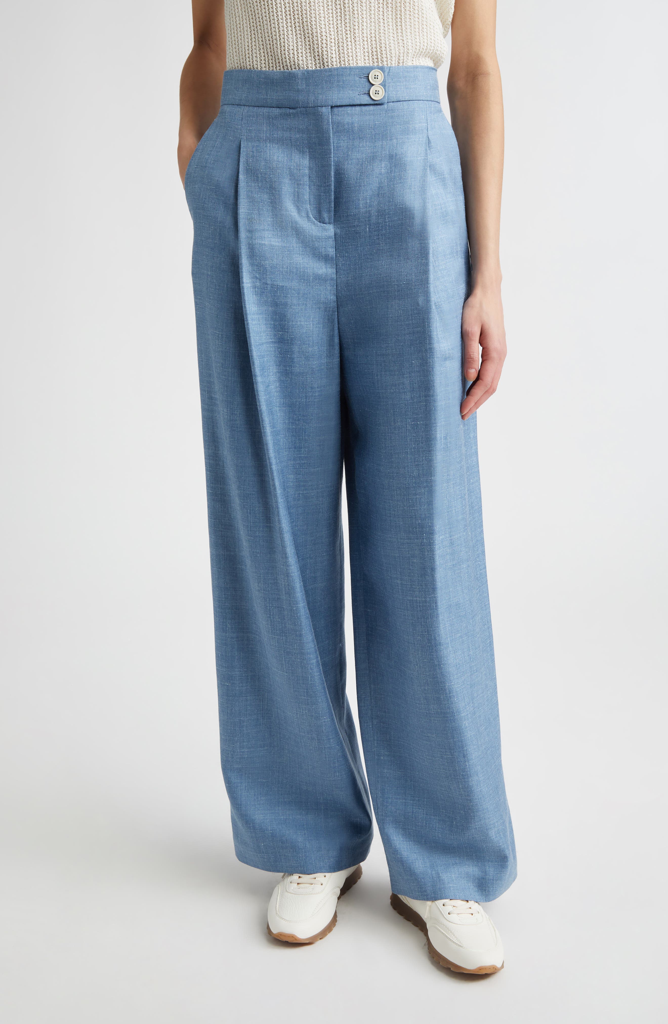 Wool, Silk & Linen Straight Leg Pants