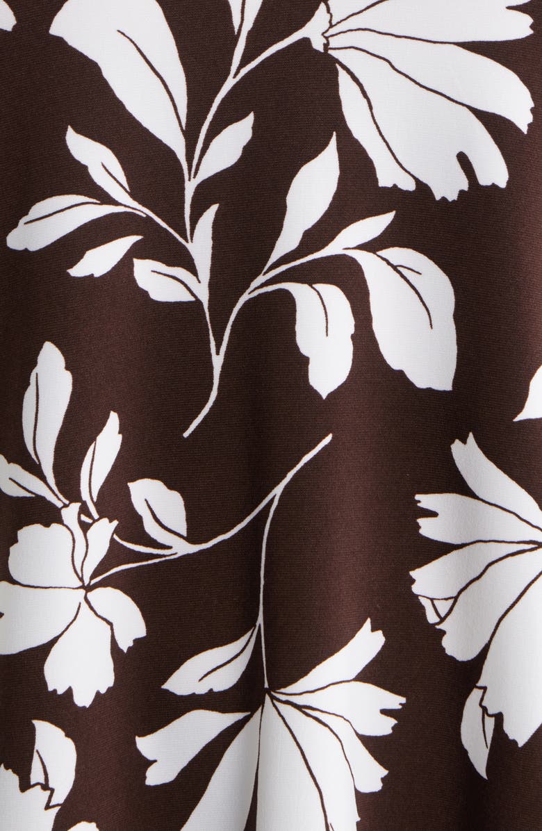 Anne Klein Floral Triple Pleat V-neck Top, Alternate, color, Dark Chocolate