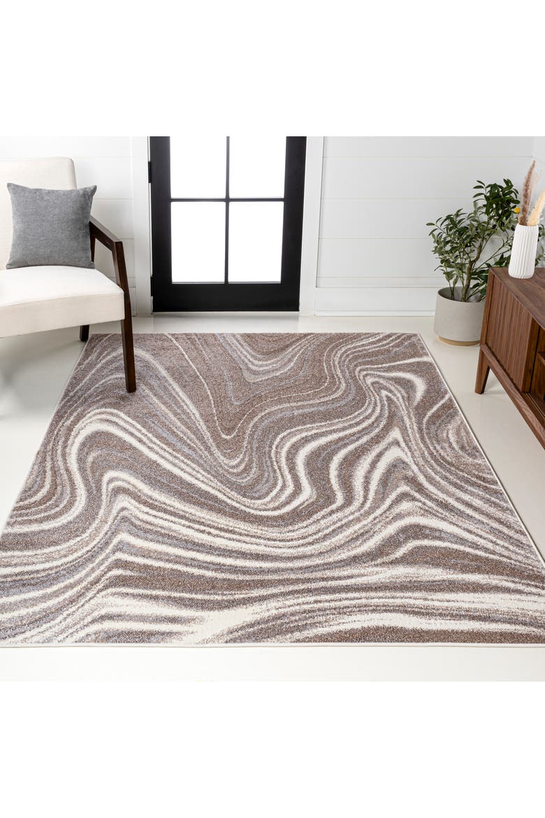 Eleni Contemporary Glam Abstract Marble Area Rug, Alternate, color, Cream