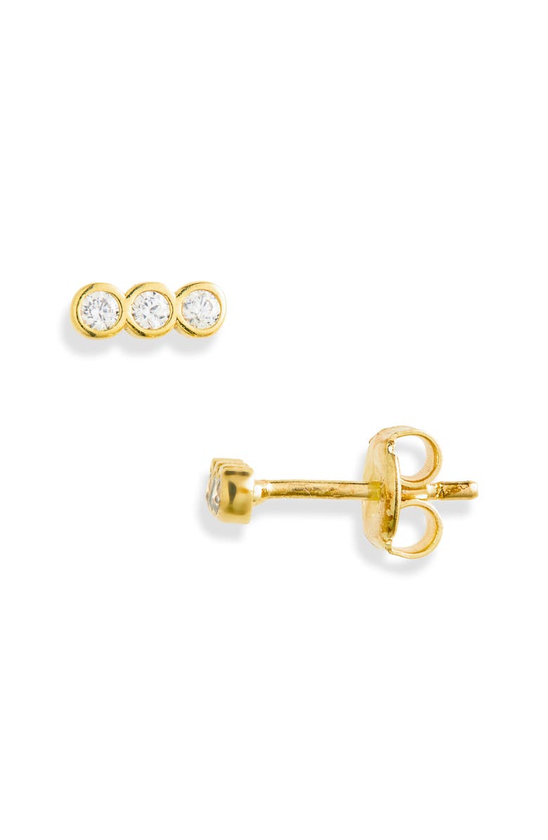 THE SIS KISS Loverly Crystal Bar Stud Earrings, Main, color, Gold