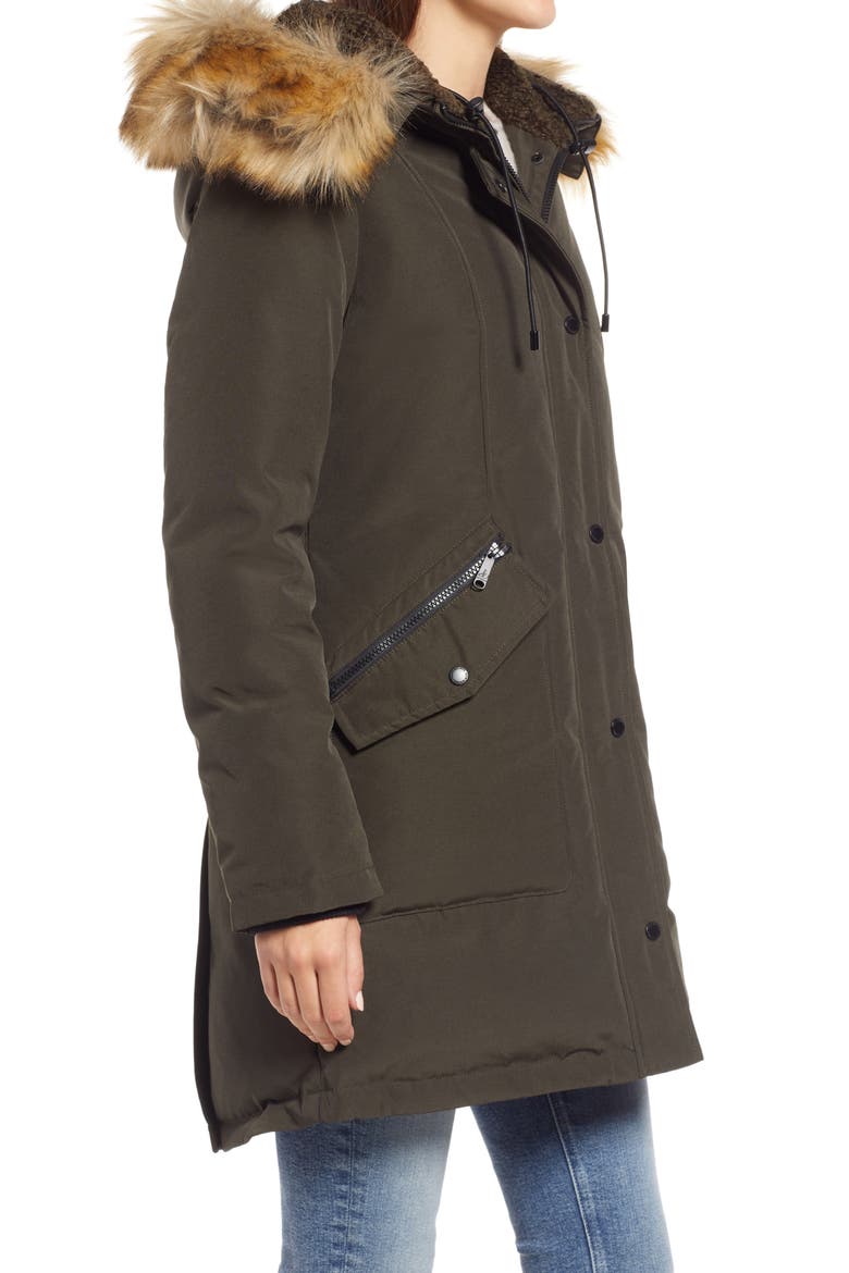 Hooded Down & Feather Fill Parka with Faux Fur Trim, Alternate, color, LODEN