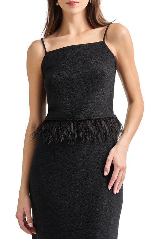 Misook Sparkle Feather Trim Camisole in Black 