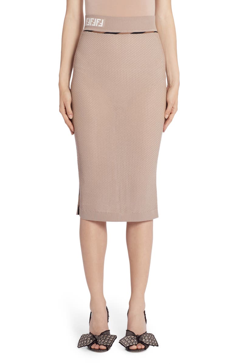 Fendi FF Logo Micro Mesh Sweater Skirt, Main, color, 