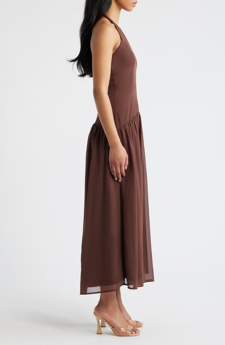 Princess Polly Chestnut Halter Neck Drop Waist Maxi Dress, Alternate, color, Brown