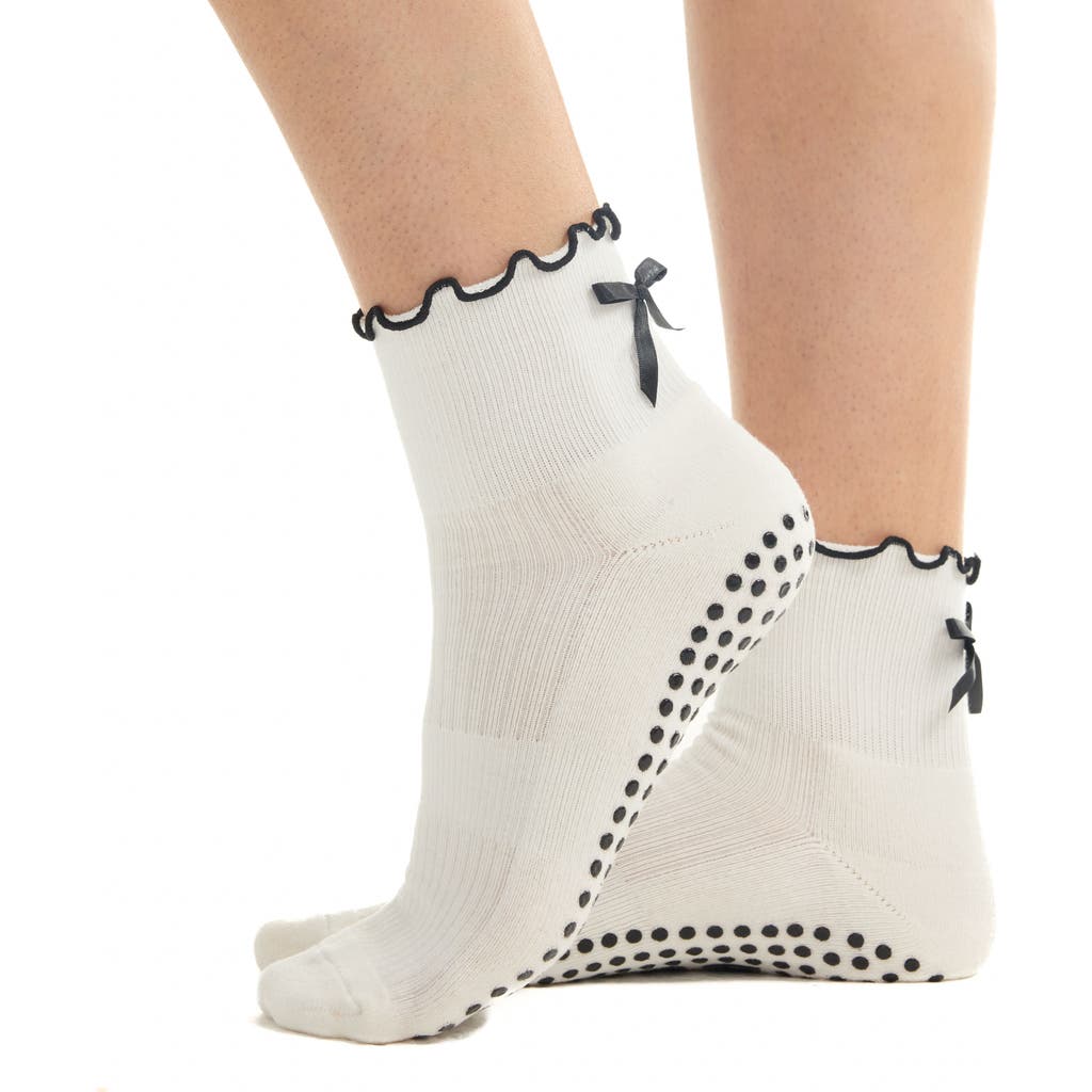 Souls. Ruffle Bow Ankle Grip Socks In White