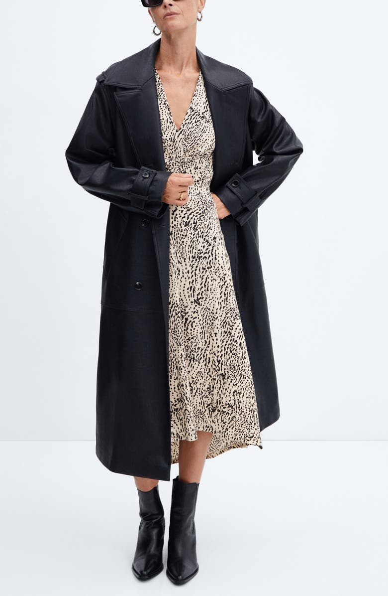 MANGO Ruched Long Sleeve Midi Dress, Alternate, color, 