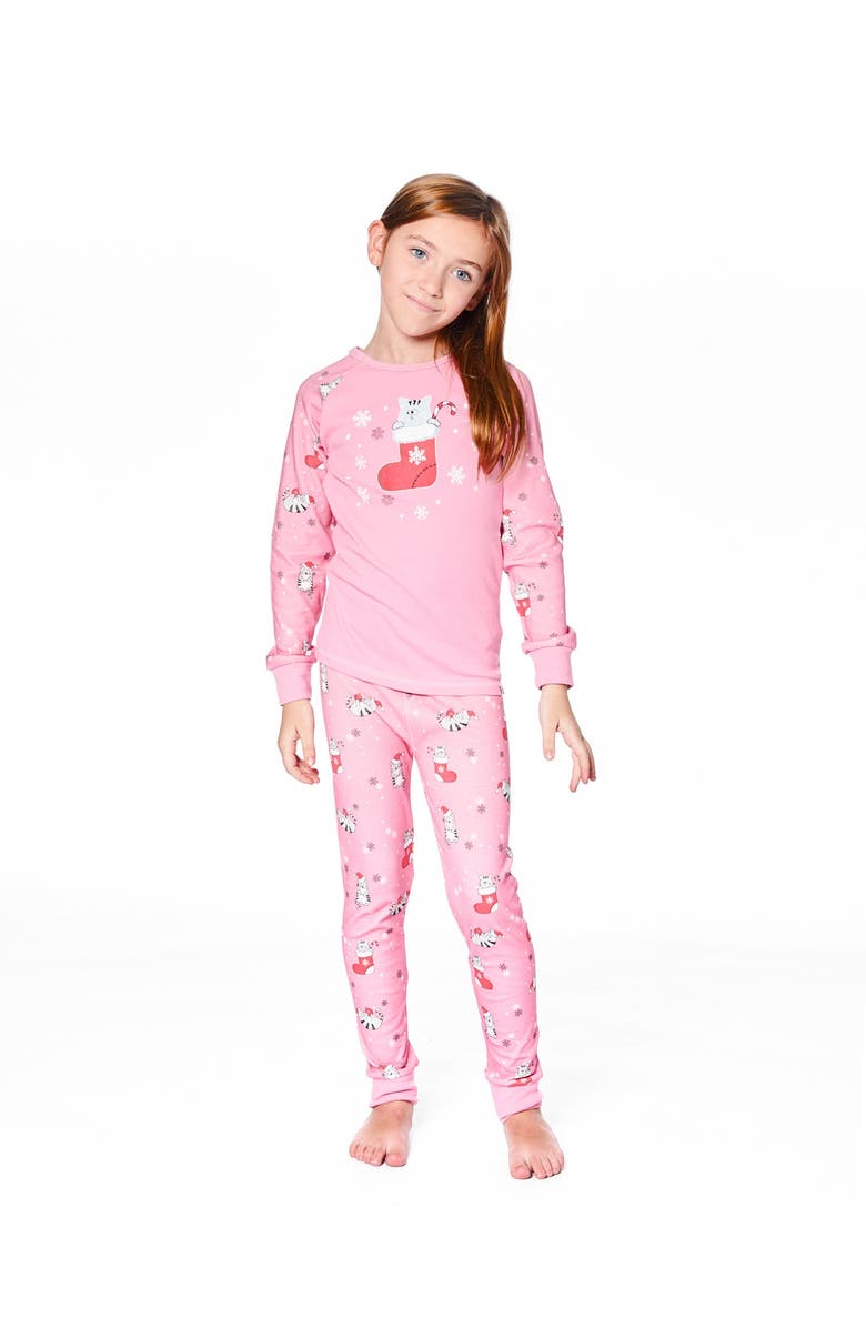 Deux par Deux Organic Cotton Two-Piece Pajamas Cat, Alternate, color, Pink
