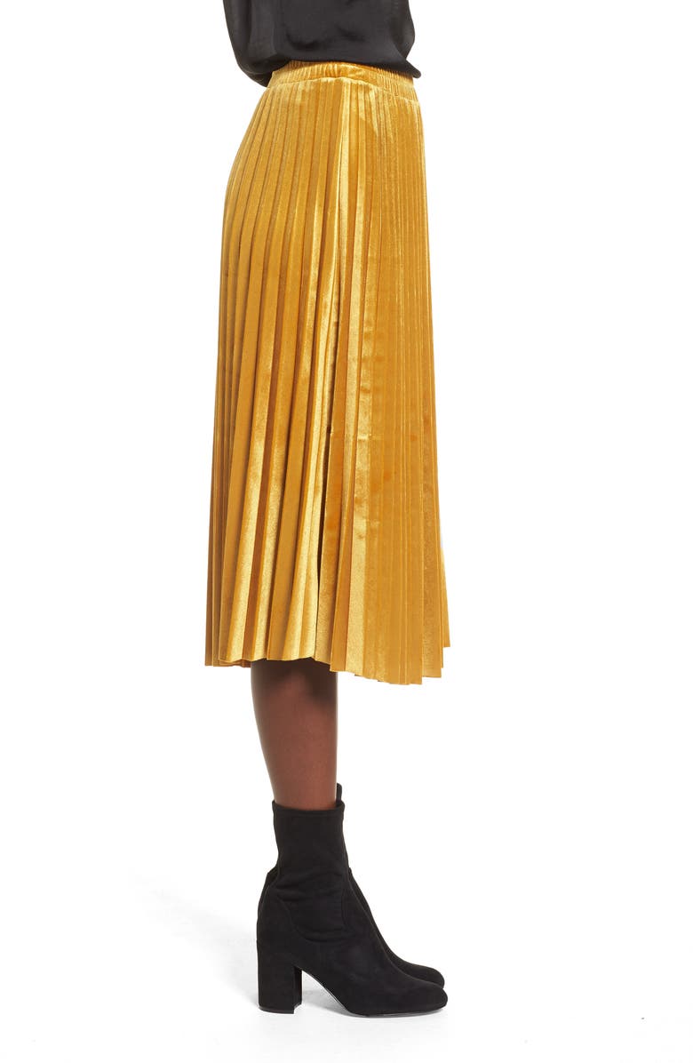 Chelsea28 Pleated Velvet Skirt, Alternate, color,