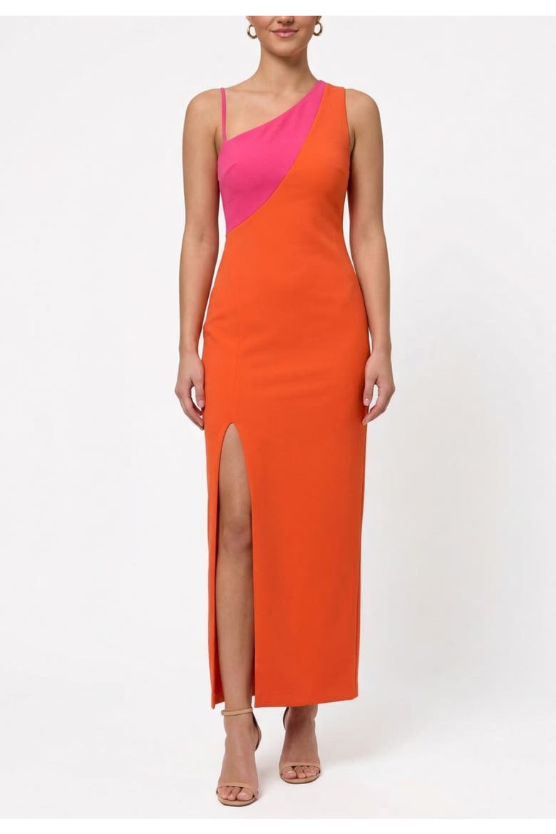 Devin One Shoulder Maxi Dress, Main, color, Red Pink Combo