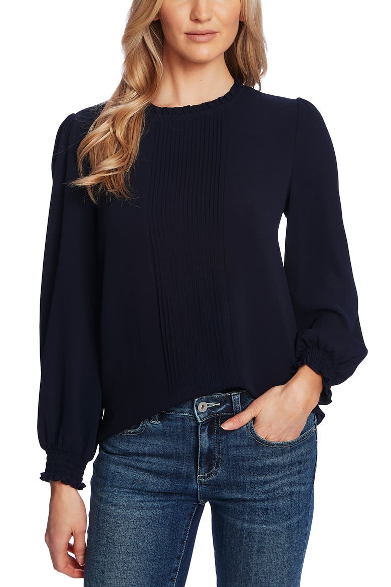 Pintucked Smock Cuff Chiffon Top, Main, color, NIGHT SHADE