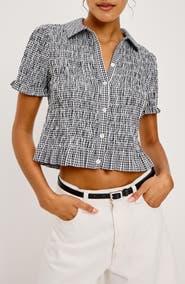 Rails Alton Shirred Button-Up Crop Peplum Top